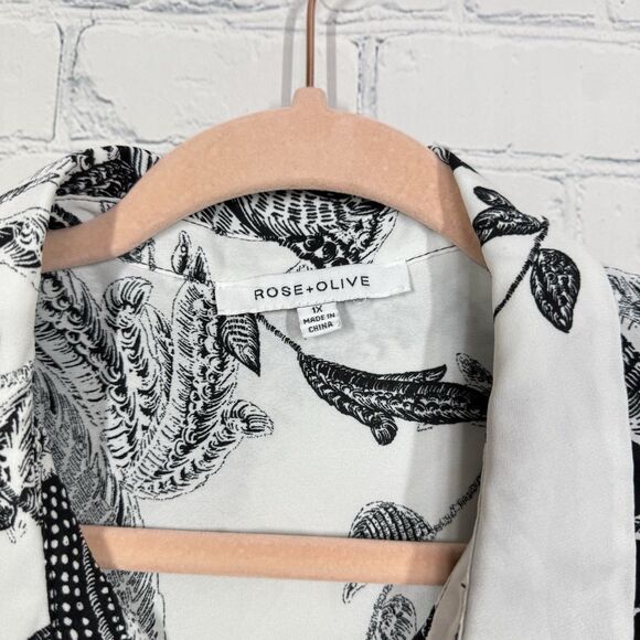 Rose + Olive Blouse Women Plus 1X Geometric Art to Wear Flowy 3/4 Sleeve Top - Picture 5 of 13